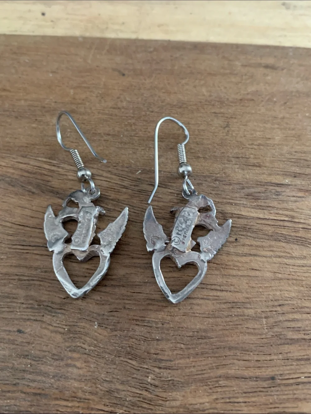 Sterling Silver Heart & Wing Dragon Drop Earrings